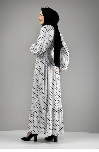 Robe Hijab à Pois 0224-11 Ecru Noir 0224-11