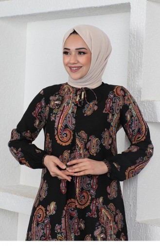 0288Sgs Hijab-Kleid Mit Ethnischem Muster Schwarz 7131