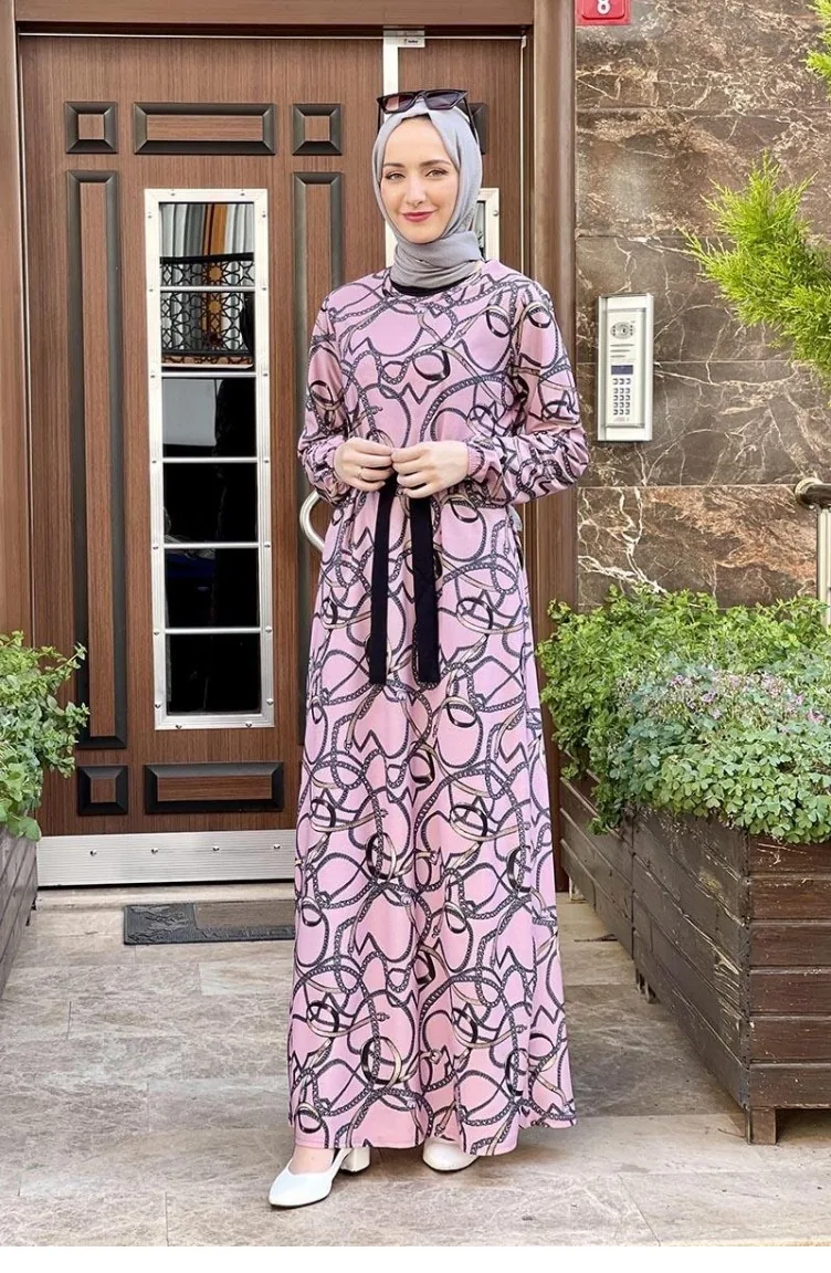 Patterned Crepe Dress 1801-05 Dusty Rose 1801-05