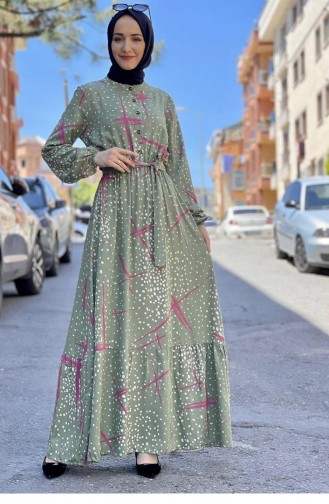 0248Sgs Patterned Hijab Dress Mint 7238