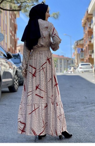 0248Sgs Patterned Hijab Dress Mink 7240
