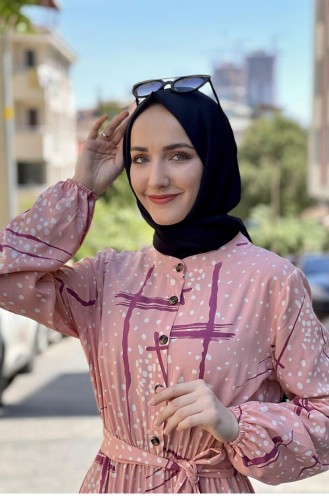 0248Sgs Hijab-jurk Met Patroon Zalm 7241