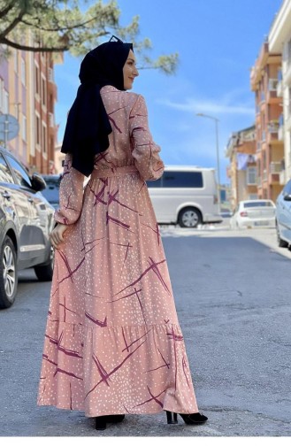 0248Sgs Gemustertes Hijab-Kleid Lachsfarben 7241