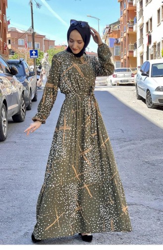 0248Sgs Hijab-jurk Met Patroon Kaki 7242