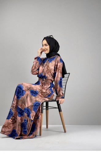0249Sgs Robe Hijab à Motifs Floraux Dusty Rose 7251