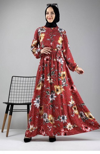 Hijab-jurk Met Patroon 0247-04 Marineblauw Bordeauxrood 0247-04