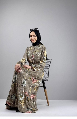 Patterned Hijab Dress 0247-06 Navy Blue Mink 0247-06