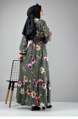 فستان للحجاب بتصميم مُطبع 0247-07 لون كحلي وأخضر 0247-07