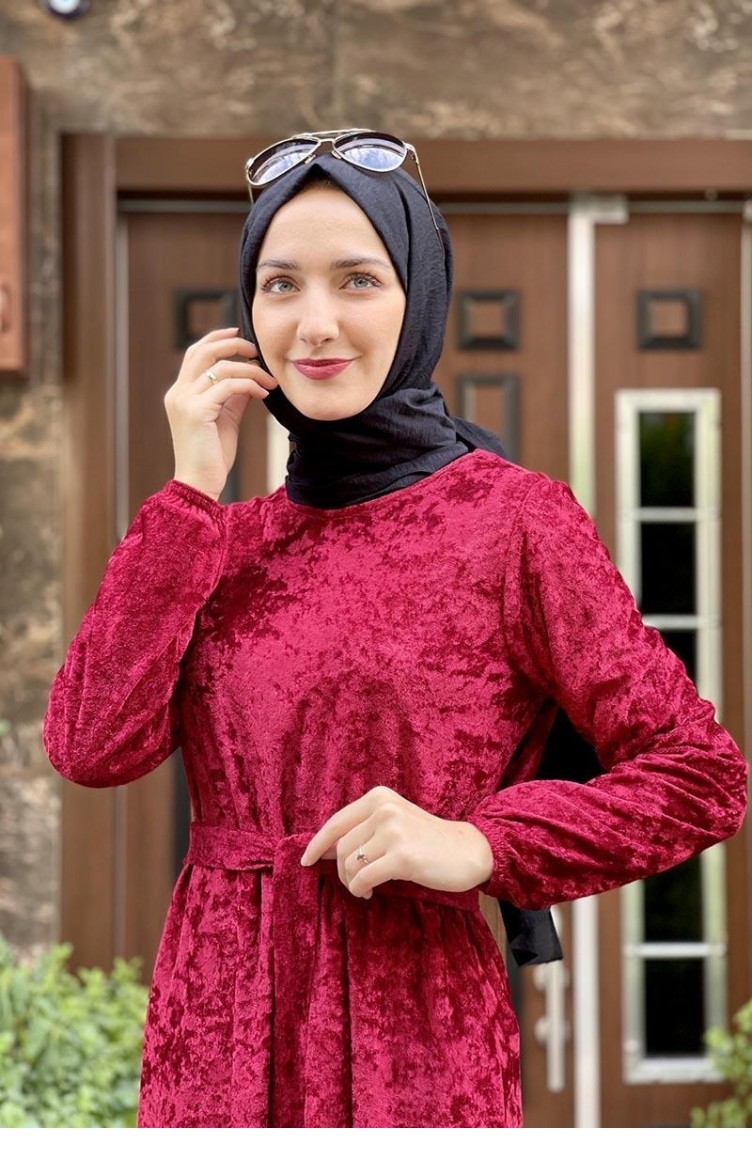 Robe Velours A Ceinture 1812 03 Rouge Claret 1812 03 Sefamerve