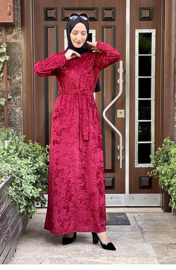 Robe Velours A Ceinture 1812 03 Rouge Claret 1812 03 Sefamerve