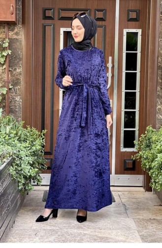 Samtkleid Mit Gürtel 1812-04 Marineblau 1812-04