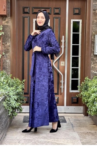 Samtkleid Mit Gürtel 1812-04 Marineblau 1812-04