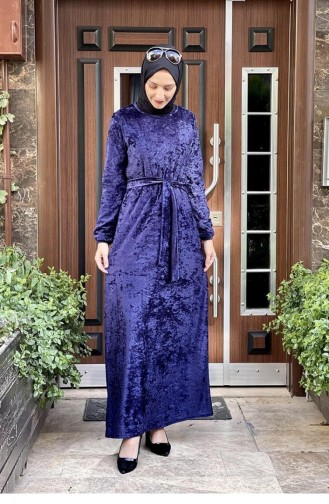 Samtkleid Mit Gürtel 1812-04 Marineblau 1812-04
