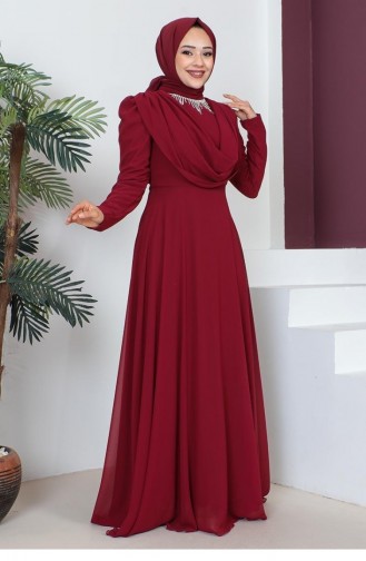 6076Smr Halskette Hijab Abendkleid Weinrot 7354