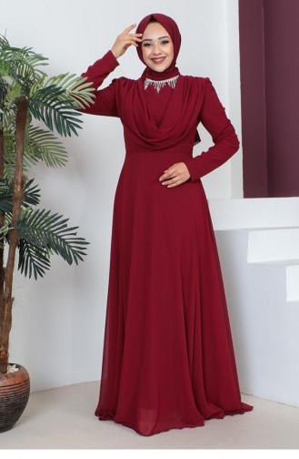 6076Smr Robe De Soirée Hijab Collier Rouge Claret 7354