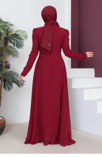 6076Smr Halskette Hijab Abendkleid Weinrot 7354