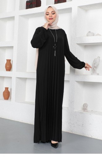 فستان ساندي بتصميم طيات 1052-06 لون أسود 1052-06
