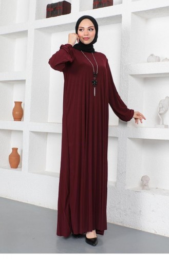 1052Mg Pleated Sandy Dress Claret Red 7359