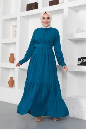 0222Sgs Geknöpftes Hijab-Kleid Petrol 7391