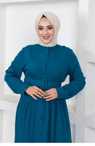 0222Sgs Geknöpftes Hijab-Kleid Petrol 7391