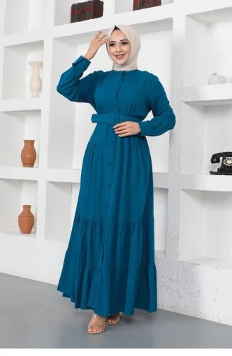 0222Sgs Geknöpftes Hijab-Kleid Petrol 7391