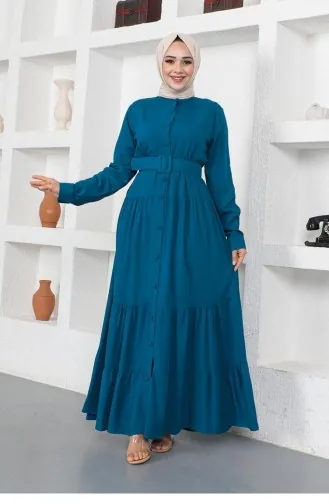 0222Sgs Geknöpftes Hijab-Kleid Petrol 7391