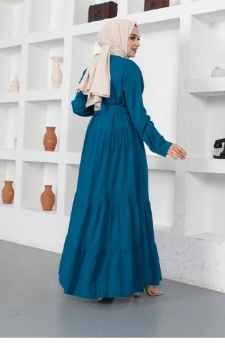 0222Sgs Geknöpftes Hijab-Kleid Petrol 7391