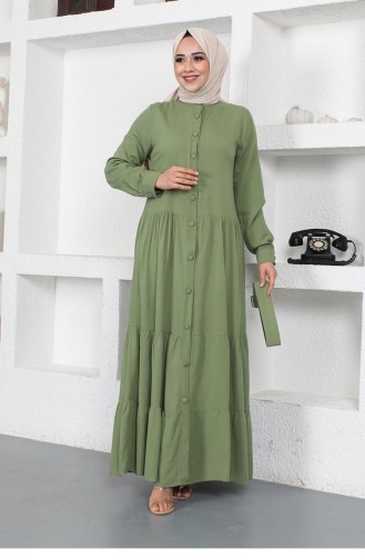 0222Sgs فستان حجاب بأزرار نعناع 7392