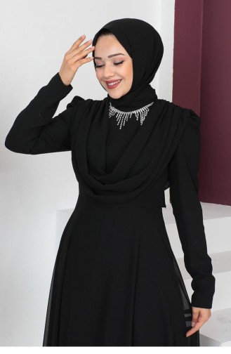 6076Smr Necklace Hijab Evening Dress Black 7489