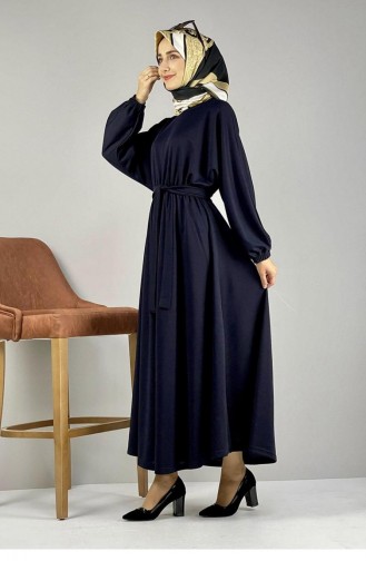 Kleid Mit Elastischer Taille 1068-01 Marineblau 1068-01