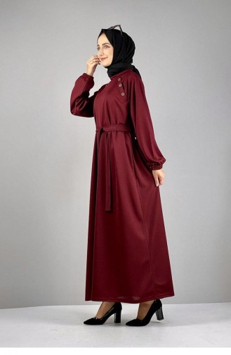 Düğme Detaylı Ellbise 1067-02 Bordo