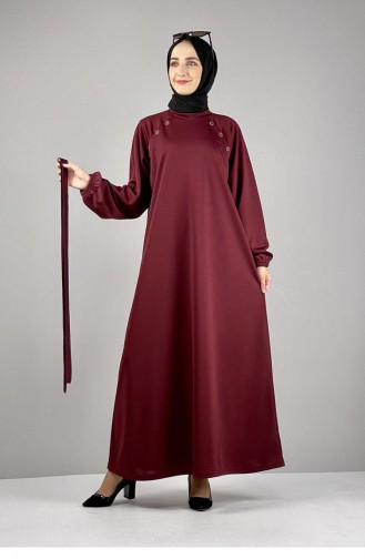 Düğme Detaylı Ellbise 1067-02 Bordo