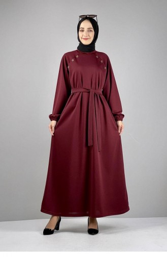 Düğme Detaylı Ellbise 1067-02 Bordo