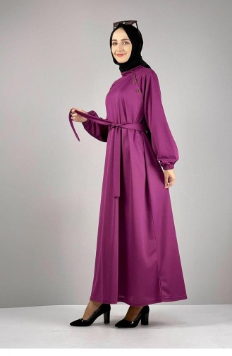 فستان بتفاصيل من الأزرار 1067-04 لون أرجواني 1067-04