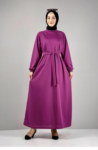 فستان بتفاصيل من الأزرار 1067-04 لون أرجواني 1067-04