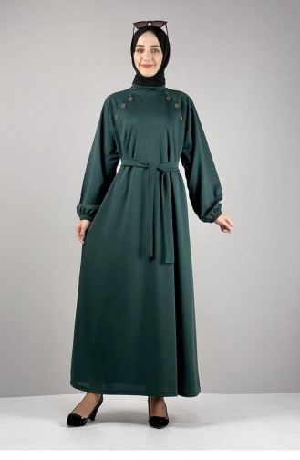 فستان بتفاصيل من الأزرار 1067-05 لون أخضر زمردي 1067-05