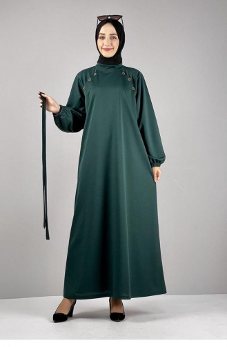 فستان بتفاصيل من الأزرار 1067-05 لون أخضر زمردي 1067-05
