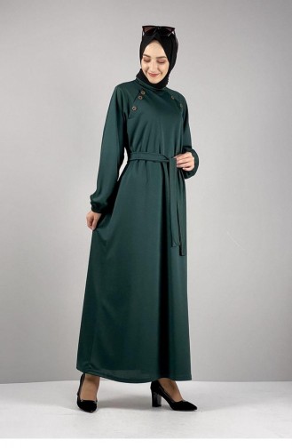 Button Detailed Dress 1067-05 Emerald Green 1067-05