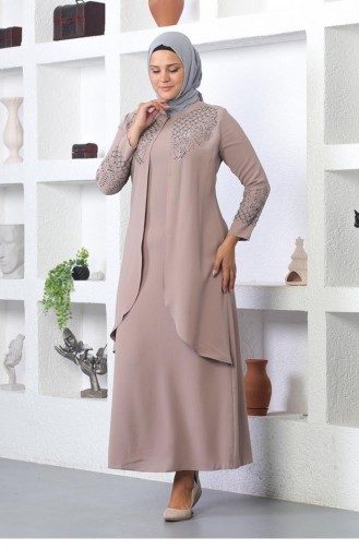 2021 Smr Stone Besticktes Hijab-Kleid Nerz 7618