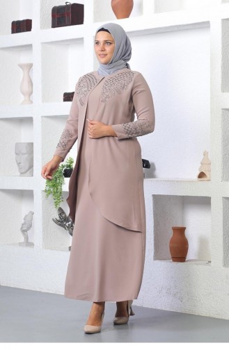 2021 Smr Stone Besticktes Hijab-Kleid Nerz 7618