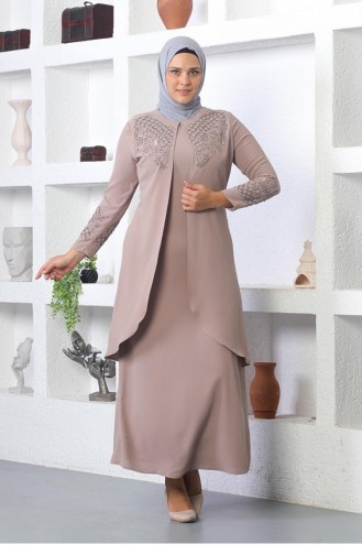 2021 Smr Stone Besticktes Hijab-Kleid Nerz 7618