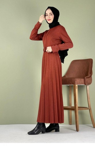 فستان ايكرين بتصميم طيات 5076-01 لون قرميدي 5076-01