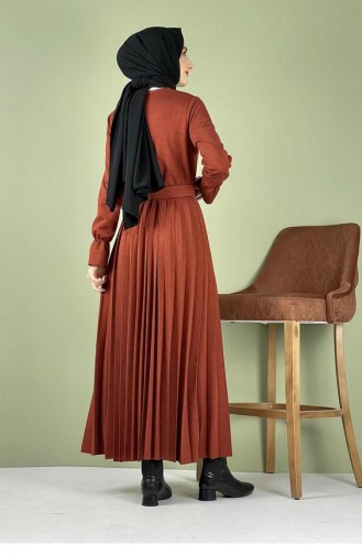 فستان ايكرين بتصميم طيات 5076-01 لون قرميدي 5076-01