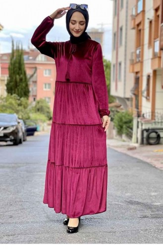 فستان حجاب مخمل 0255-02 لون خمري 0255-02