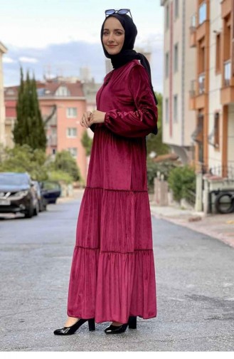 Velvet Hijab Dress 0255-02 Claret Red 0255-02