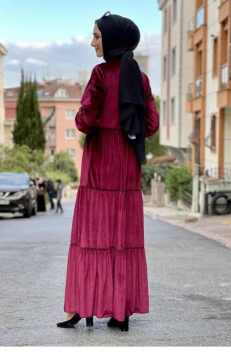 Velvet Hijab Dress 0255-02 Claret Red 0255-02