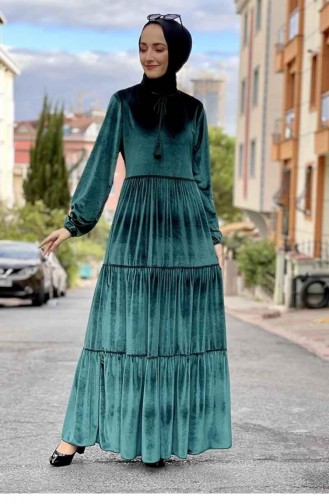 0255Sgs Samt-Hijab-Kleid Smaragdgrün 7734
