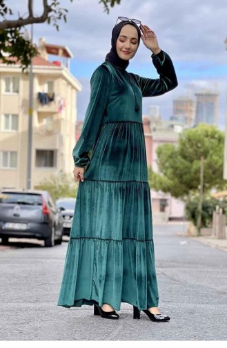0255Sgs Samt-Hijab-Kleid Smaragdgrün 7734