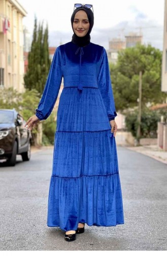 فستان للحجاب مخمل 0255-06 لون ازرق 0255-06