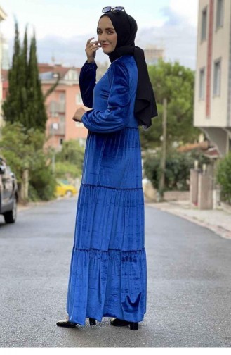 فستان للحجاب مخمل 0255-06 لون ازرق 0255-06